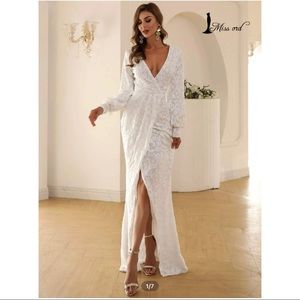 Missord plunging neck wrap sequin prom or wedding dress